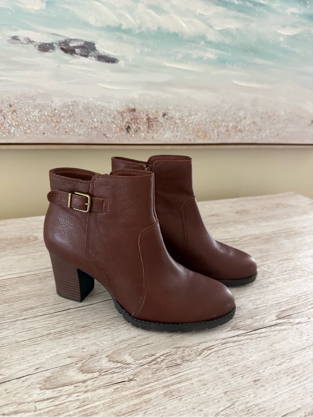 Clarks Ultimate Comfort Leather Ankle Booties Cognac Brown – Women's 9.5